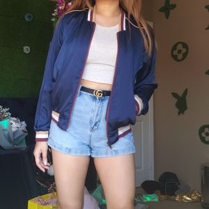 Satin Navy Bomber Jacket